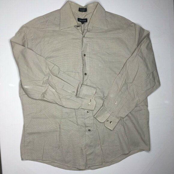 Claiborne Men's Button Up Long Sleeve Collared Shirt Beige Solid Size 34-35 - Picture 1 of 10